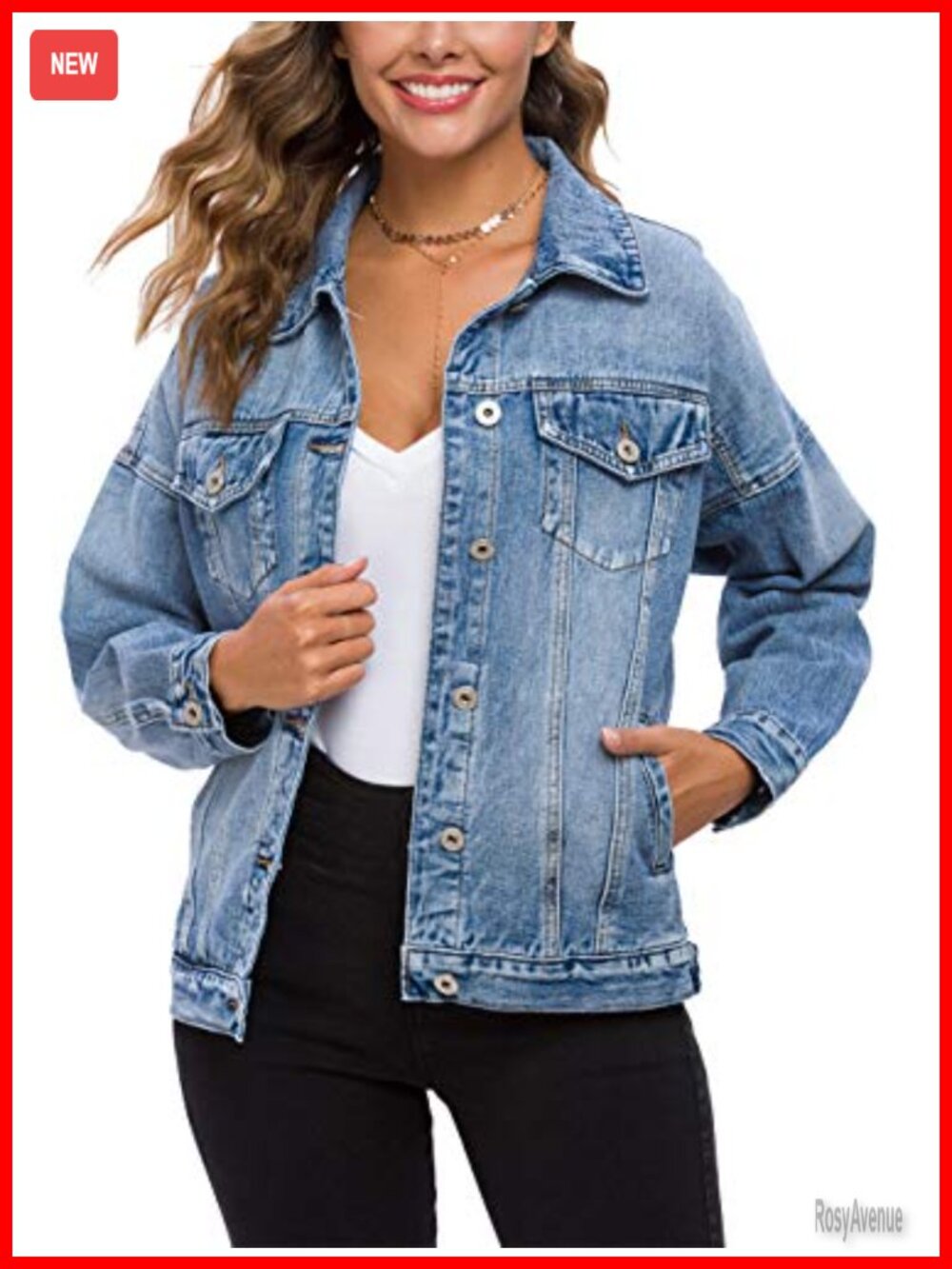 Oversize Boyfriend Denim Jacket Loose Fit 100% Cotton Long Sleeve Button Front